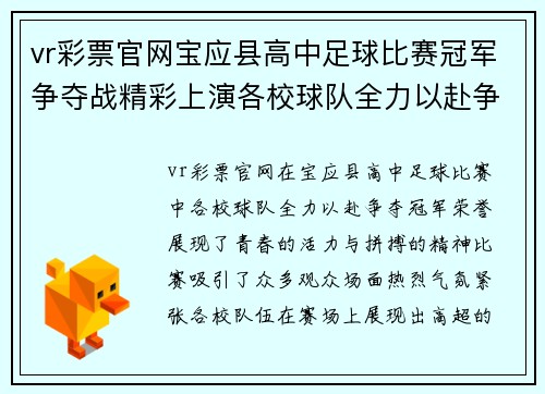 vr彩票官网宝应县高中足球比赛冠军争夺战精彩上演各校球队全力以赴争夺荣誉