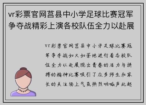 vr彩票官网莒县中小学足球比赛冠军争夺战精彩上演各校队伍全力以赴展现风采
